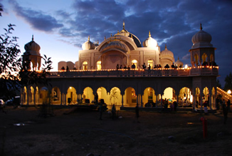 Sri Sri Radha Krishna Temple Sunset at Night Lights
